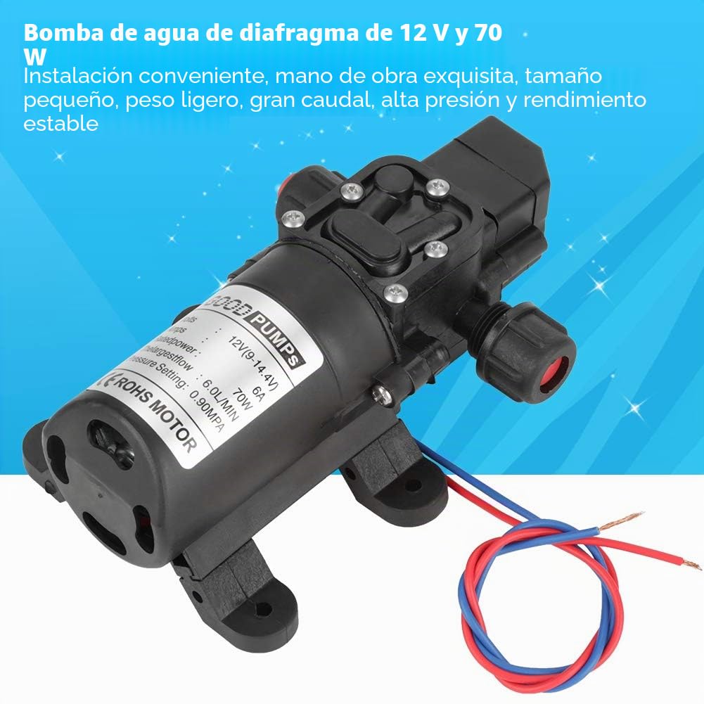 Pfor OMPe Eau 12V 120V Bomba de Presión Negro Dc 12V 0.9Mpa 6L Min Agua Diafragma de Alta Presión 70W Bomba Autocebante