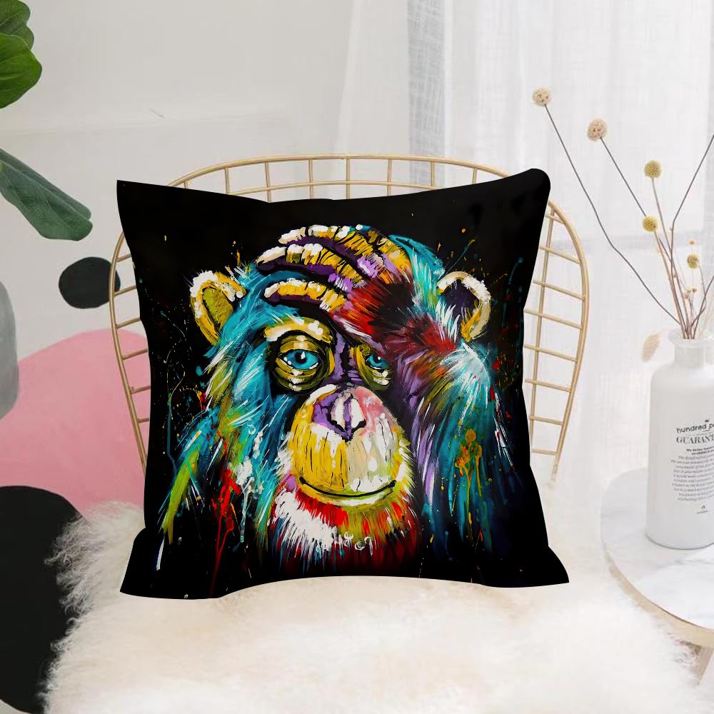 HYOSXW Cushion Cover,Throw Pillow Case Home Decorative for Living Room Bedroom Sofa Chair 16X16 Inch,Chimpanzee，Splatter，Graffiti，Vibrant，Colorful,Pillowcase 40X40cm