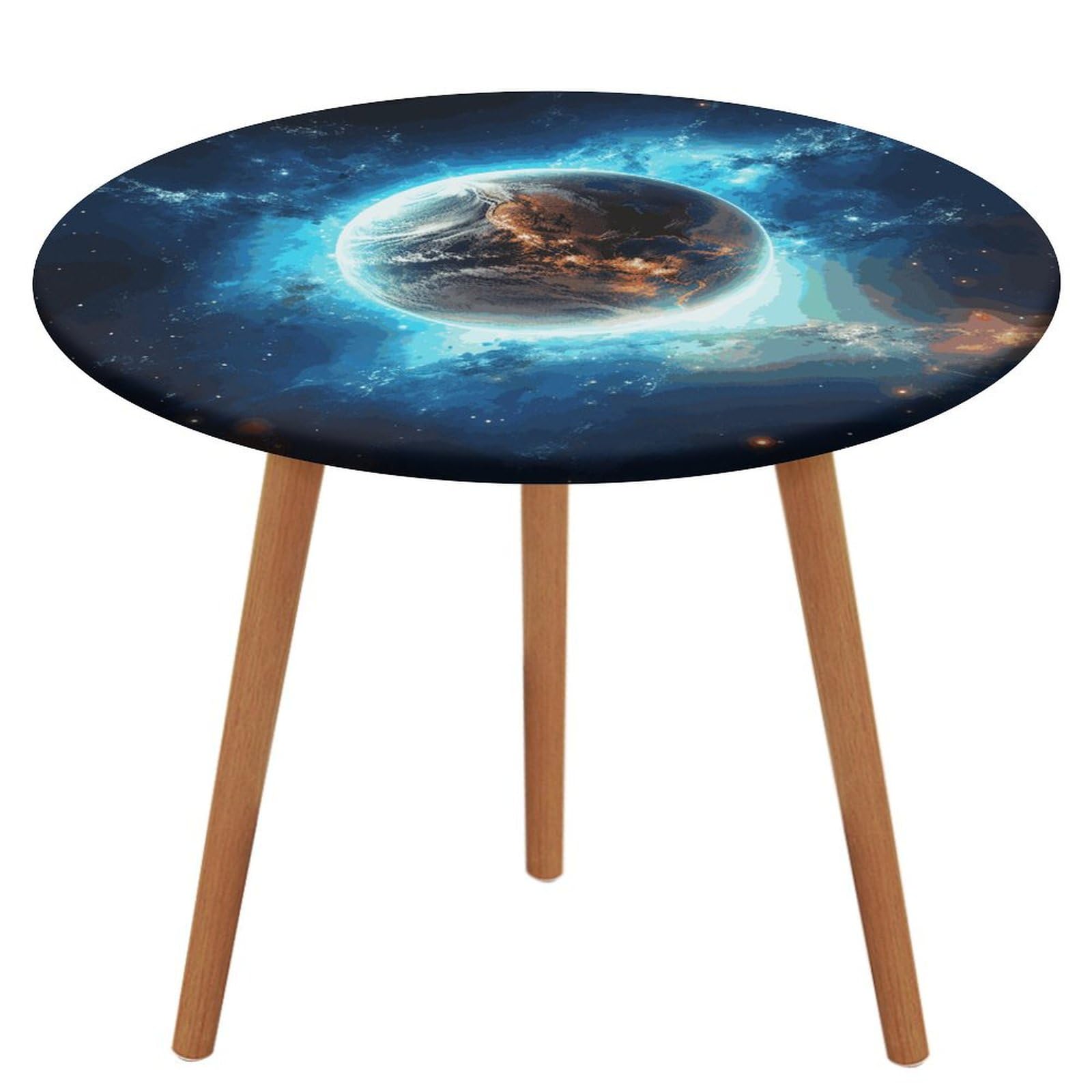 Nappe ronde ajustée imperméable bleu terre élastique pour table de salle à manger