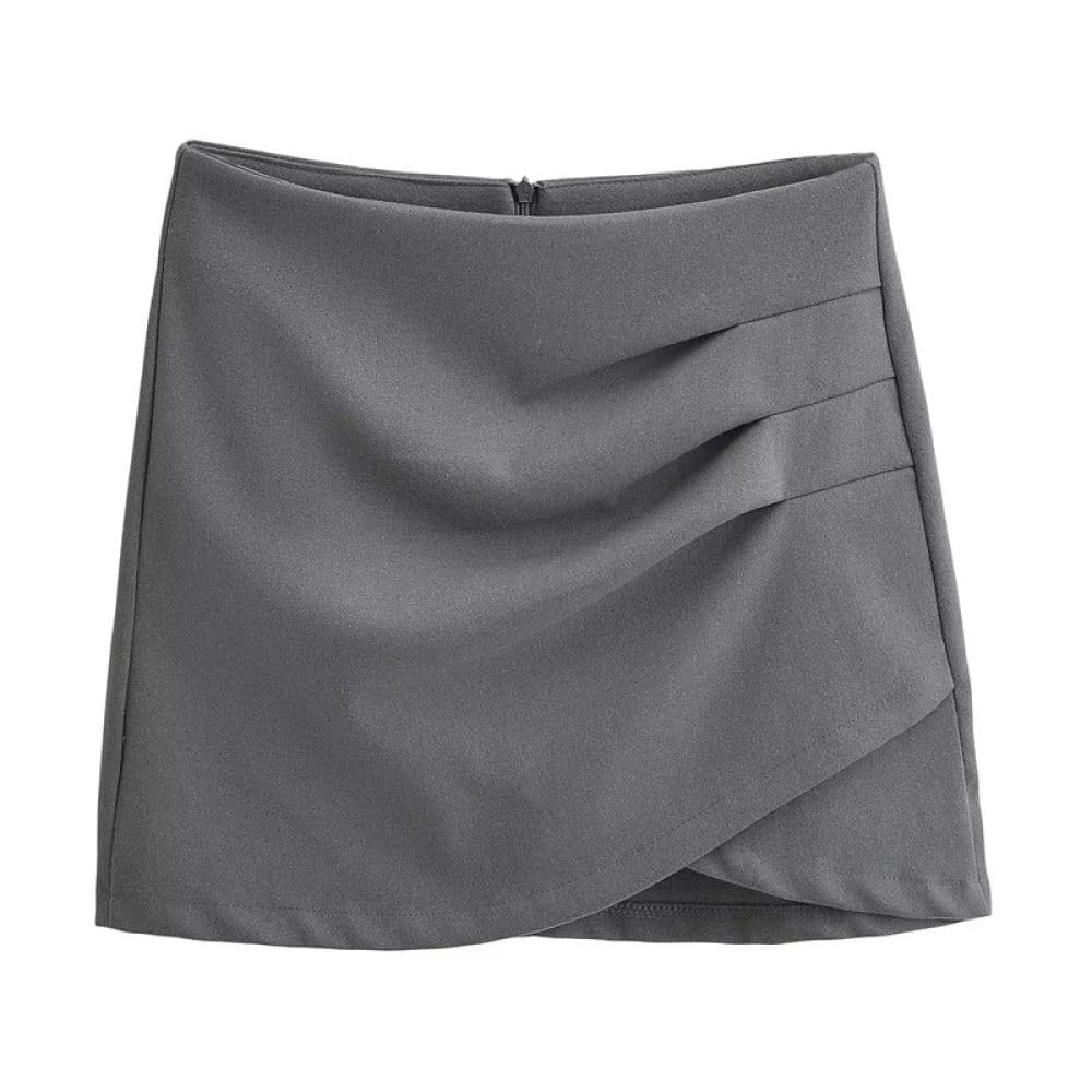 SWEPER Falda Corta De Mujer - Falda De Lana Fina para Mujer, Minifalda De Cintura Alta con Pliegues Decorativos, Cremallera Trasera, Moda De Primavera