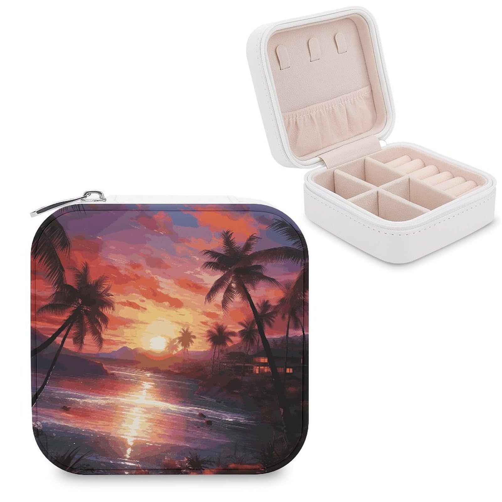 VstaDank Colorful Tropical Sunset Jewelry Box Beautiful Portable Ring Boxes Cute Large-Capacity Jewelry Case Jewelry Organizer for Mothers Gifts for Earrings Rings Hand Bracelet