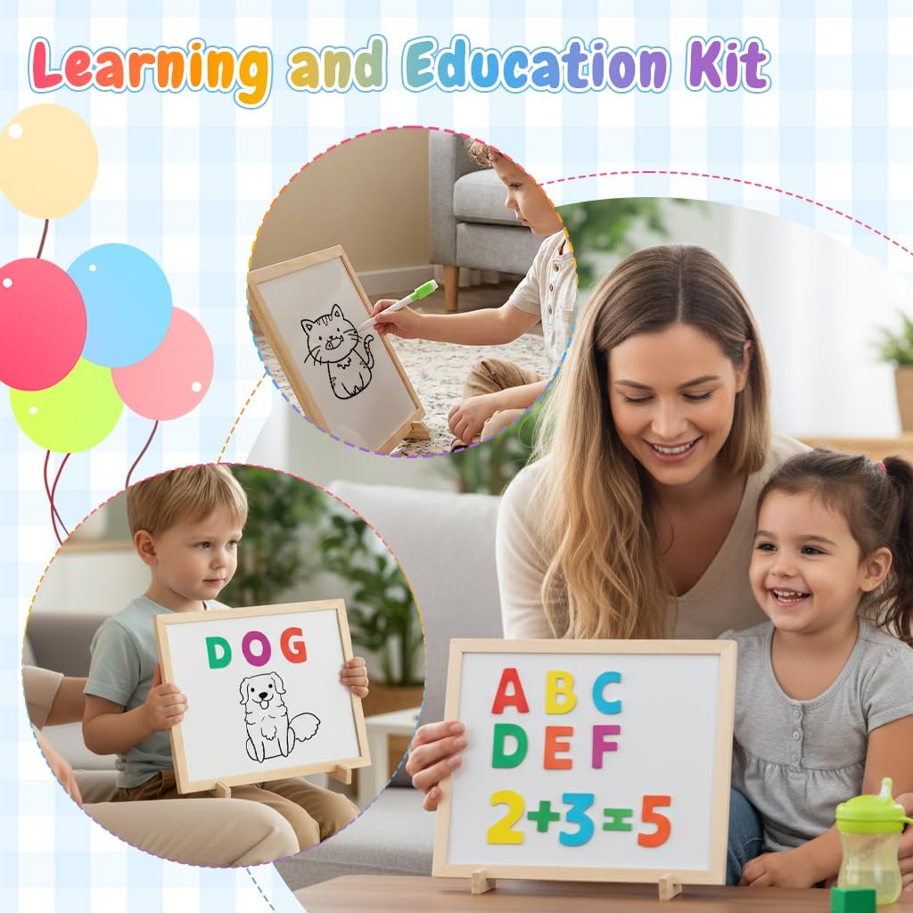 PATPAT® Magnetic Drawing Board for Kids Sided Whiteboard & Blackboard Learning Board with Letters, Numbers, Math Symbols & Marker for Early Education, White Board with Stand for Home(32x24.5x8cm)
