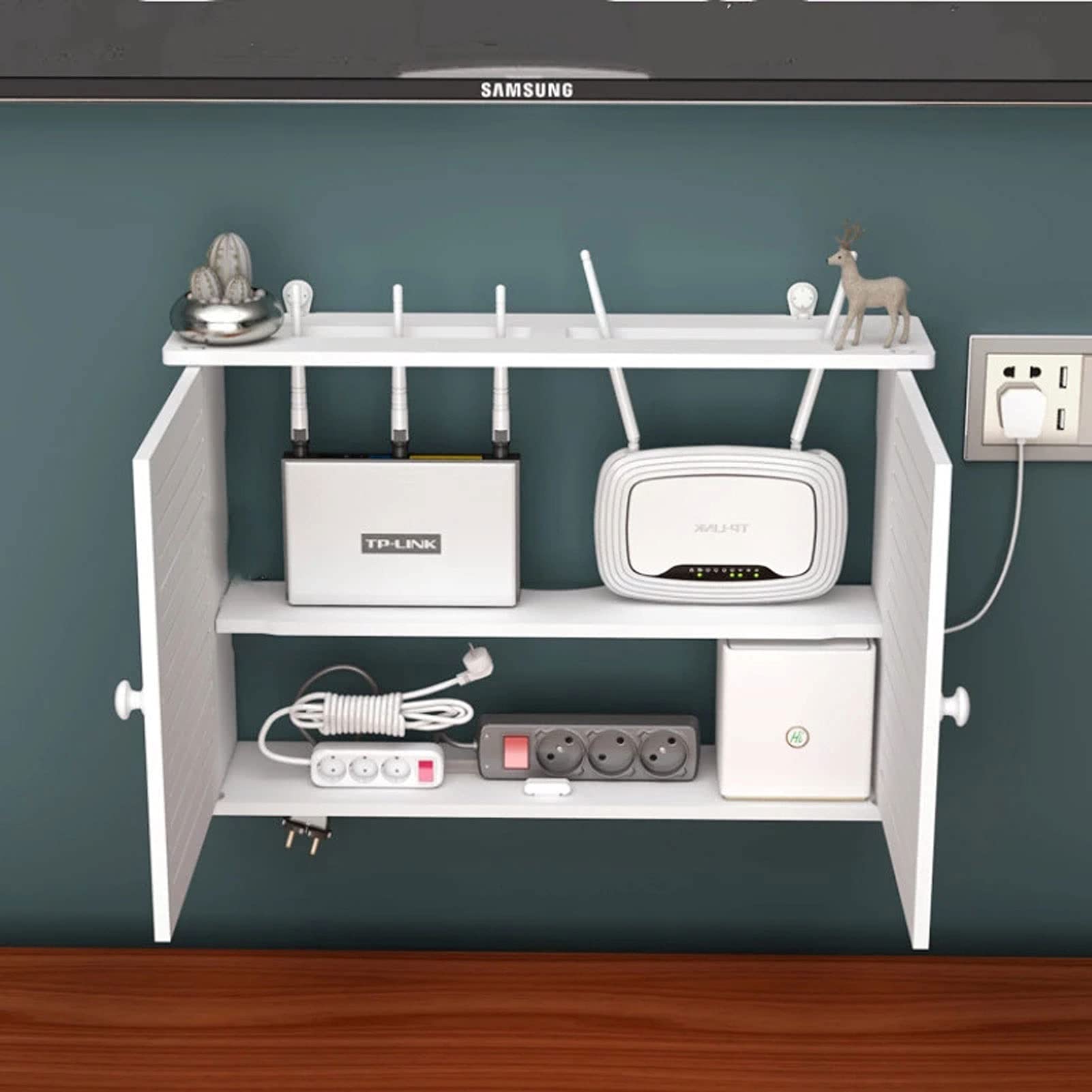 Moderno supporto da parete per centro di intrattenimento galleggiante per Sky Box, console di gioco, lettore DVD, decoder via cavo, router e telecomandi, mensola in metallo a 2 livelli per componenti