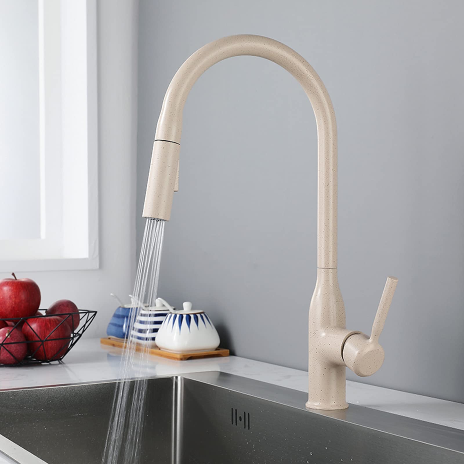 ZQFHSX Kitchen Mixer Tap with Spray, Brass Hot and Cold Water Swivel Chrome Sink Faucet