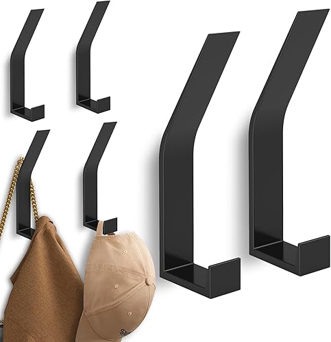 Paquete de 6 ganchos de pared para colgar abrigos, perchas resistentes para sombreros, ganchos de pared grandes para vestíbulo, entrada y baño,