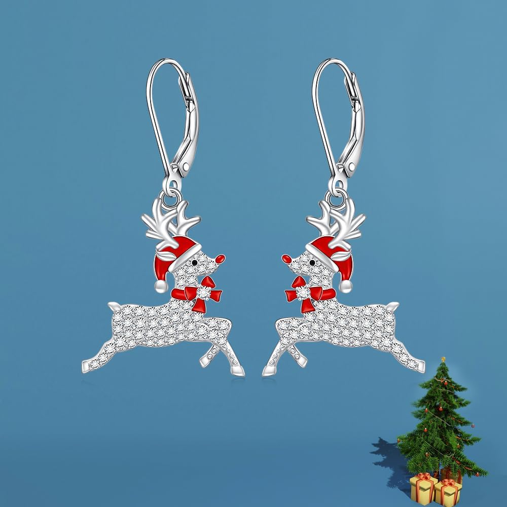 Reindeer Earrings Christmas Earrings for Women Sterling Silver Reindeer Deer Leverback Dangle Xmas Holiday Christmas Jewelry Gifts - Image 7