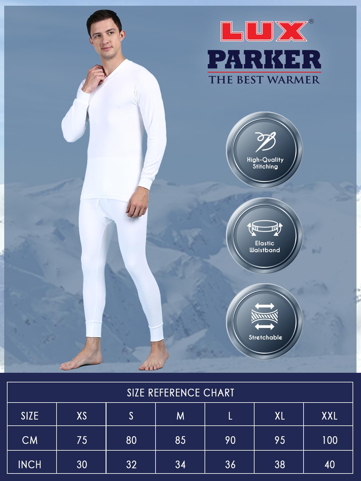 Lux Parker Men's White V Neck Cotton Thermal Set (Size : 90cm) - Image 5 thumbnail