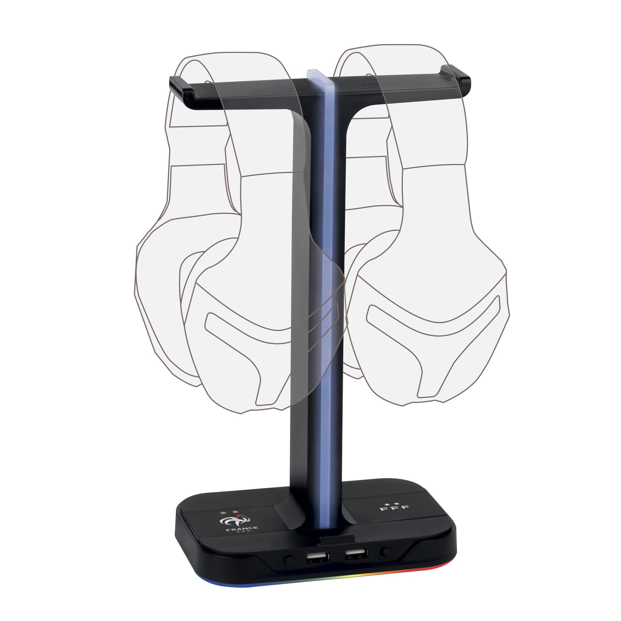 Konix FFF Double Gaming Headphone Stand - Rainbow Backlight - Black and Blue