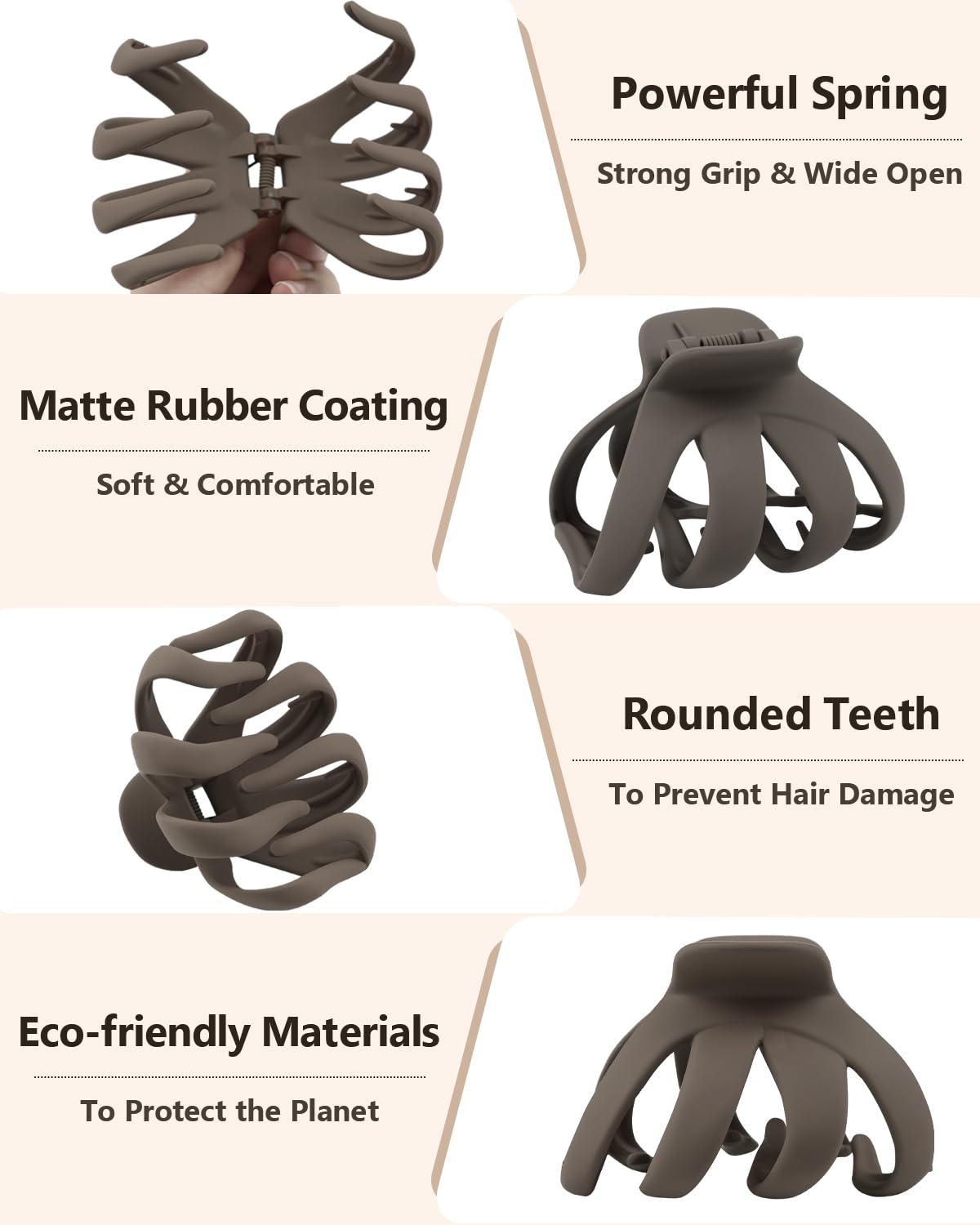 Big Claw Haarspangen für dickes Haar, 8,1 cm, matt, Krake große Clips für Frauen und Mädchen, starker Halt, Jumbo-Clips für alle Haartypen, 6 Stück (neutral)