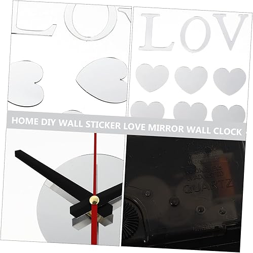 Miniatura 6 de ULDIGI Reloj de pared con espejo de amor, reloj de pared sin marco, reloj de espejo de corazón, reloj de pared extra grande, etiqueta engomada,