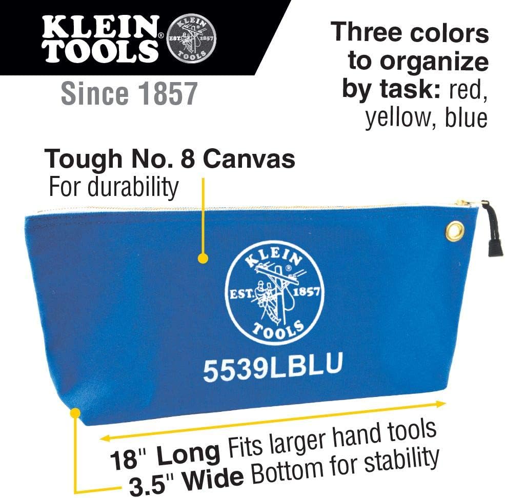 Flаѕh Sаlе Klein Tools 5539LCPAK Zipper Bags, Large 16-Inch Canvas Tool Pouches for Tool Storage with Brass Zipper, and Grommet for Hanging, 3-Pack