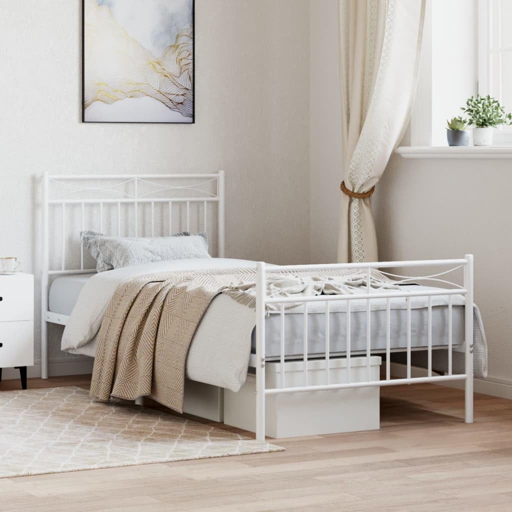 Telaio letto con testiera e pediera in metallo bianco 90 x 200 cm Struttura del letto dell'hotel Telaio per camera da letto Cornice da letto per soggiorno Adatto per camera da letto