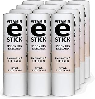 Reviva Labs Vitamin E Stick - Hydrating Lip Balm for Chapped Lips & Under Eye Care - Moisturizing with Beeswax, Shea Butter & Allantoin - Vitamin E Lip Balm for Men & Women (Pack of 12)