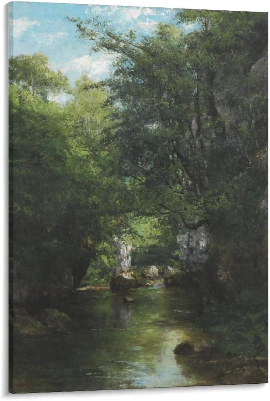 グスタフ クールベの部屋のポスターのアートパネル山水画緑と渓流がさわやかな執務室の居間の壁画装飾 ウォールアート 部屋飾り キャンバス 絵画 ベッドルーム ポスター リビング 壁の絵08x12inch x30cm 高級品