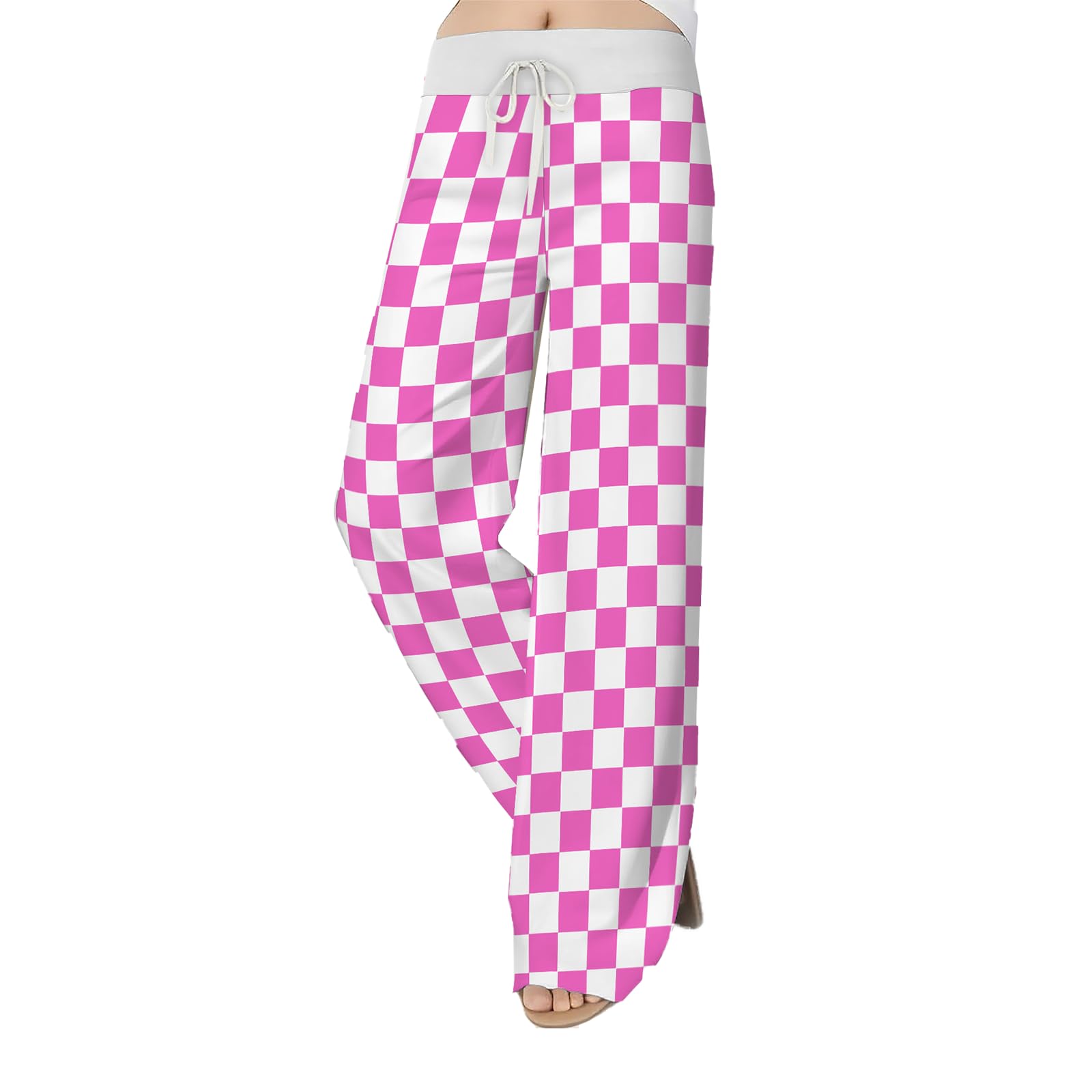 Checkered Pants Women High Waist Casual Gingham Trousers Loose Fit Wide Leg Bottoms High Waist Plaid Sweatpants Lounge