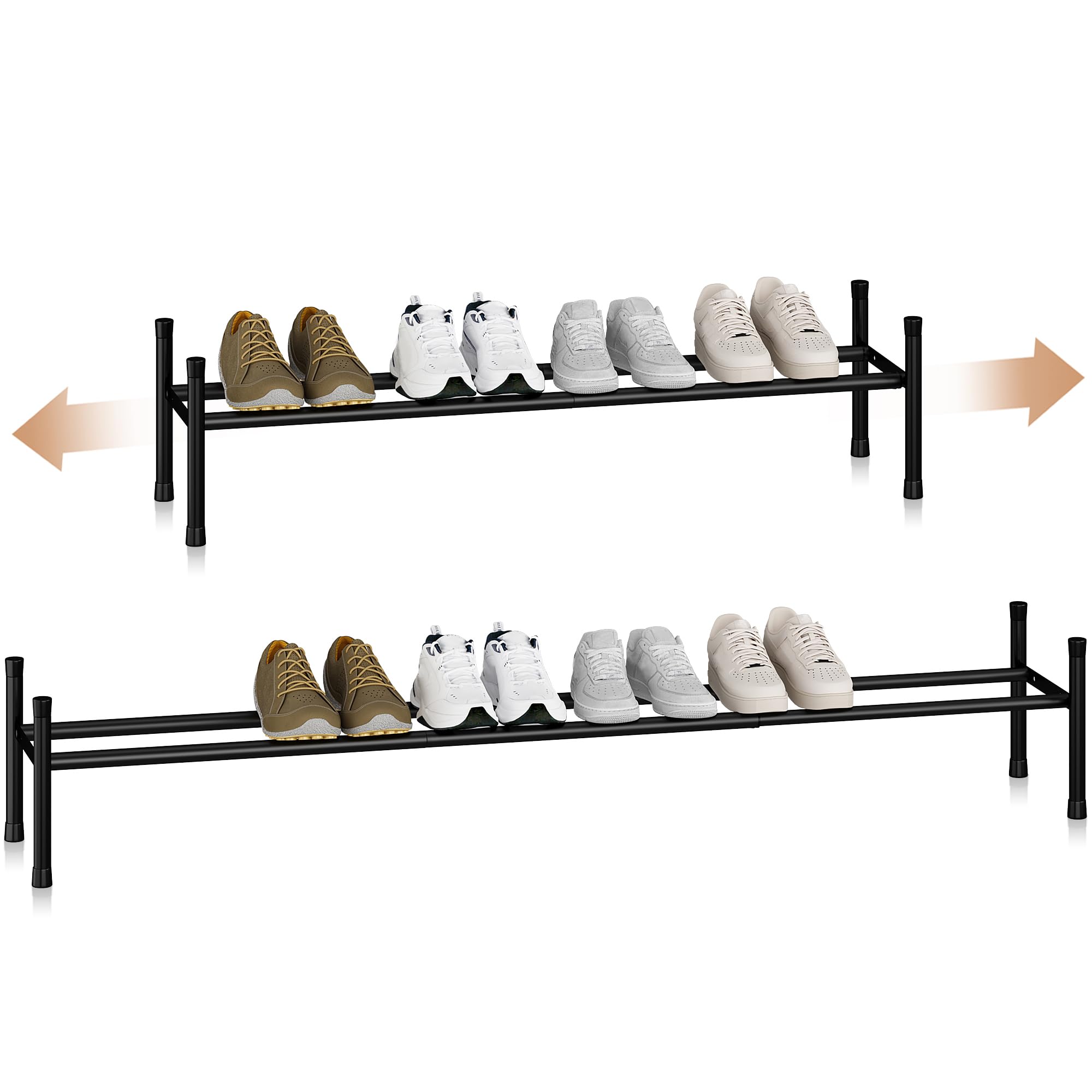 STORAGE MANIAC Long Expandable Shoe Rack, 6 Pairs Metal Wide Stackable Shoe Rack, Adjustable Shoes Shelf, Freestanding Shoes Organizer for Closet, Entryway, Hallway, Garage, Front Door, 1 Tier