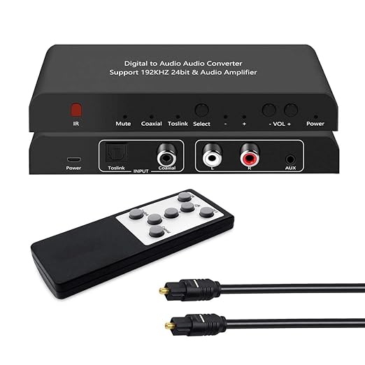 192KHz Digital to Analog Audio Converter DAC with Volume Adjustable Remote Control 192KHz/24bit Digital Coaxial Toslink to Analog L/R RCA 3.5mm Audio for PS4 Xbox HDTV Blu-ray DVD Headphone AppleTV.