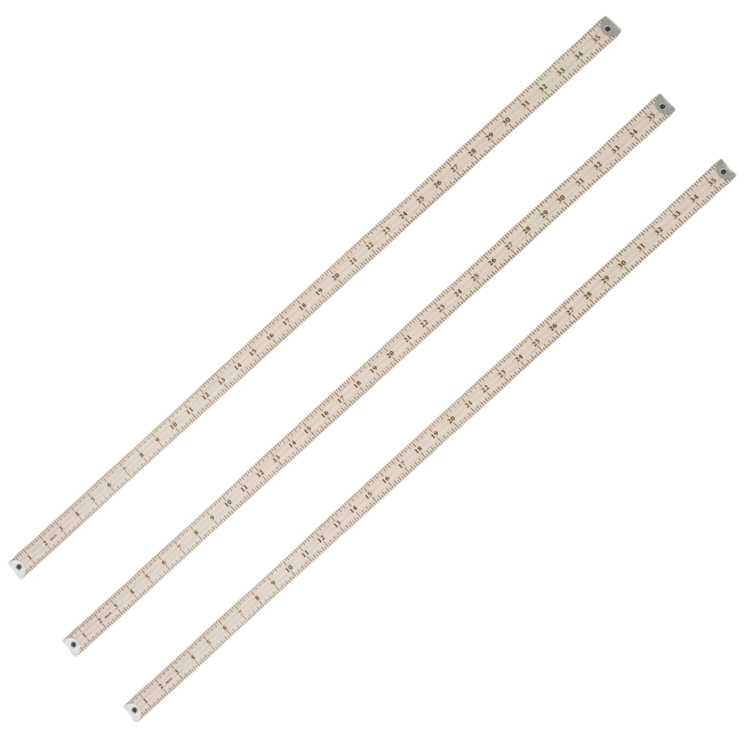 Paquete de 3 reglas de madera, regla de madera natural con puntas de metal para colgar, 36 pulgadas para aula, escuela, medición de ropa, oficina, ingenieros, arquitectos