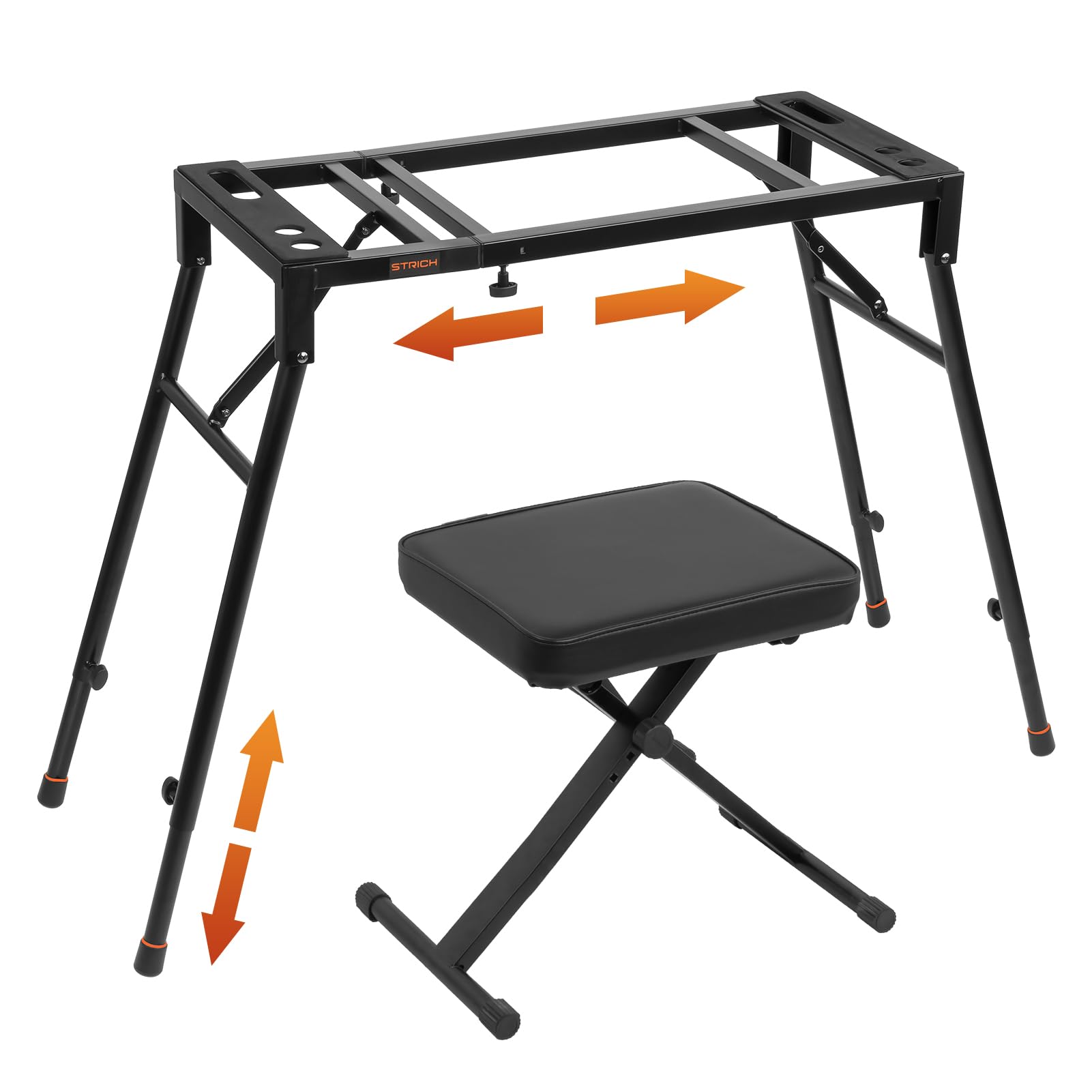 STRICH Juego de soporte y banco plegable para teclado de piano, soporte de piano digital portátil para pianos eléctricos de 54-88 teclas y banco de piano estilo X, asiento de banco de teclado de