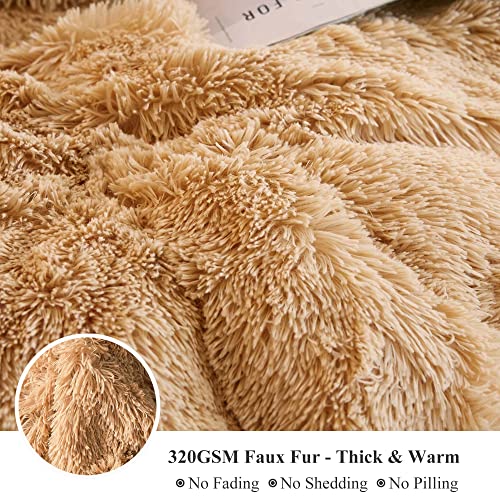 Image of XeGe Plush Shaggy Duvet Cover Luxury Ultra Soft Crystal Velvet Bedding Set 1PC(1 Faux Fur Duvet Cover),Zipper Closure (Queen, Camel)