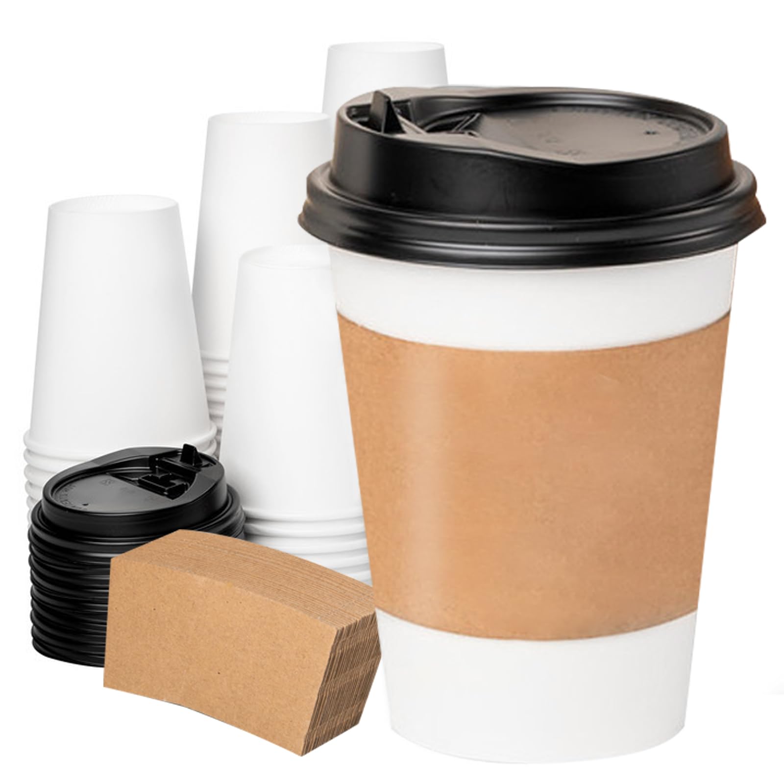 RACETOP 12 oz Disposable Coffee Cups [100 Pack], Paper Coffee Cups with ...