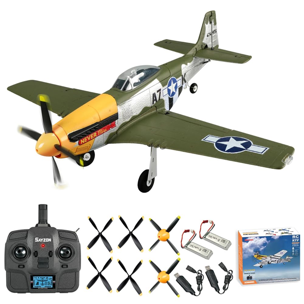 Aereo RC 5CH P51D Mustang Aereo RC con Radiocomando Rimovibile 3D/6G 2.4GHz Brushless Aerei RC per Adulti e Principianti con Elica e Batteria di Ricambio