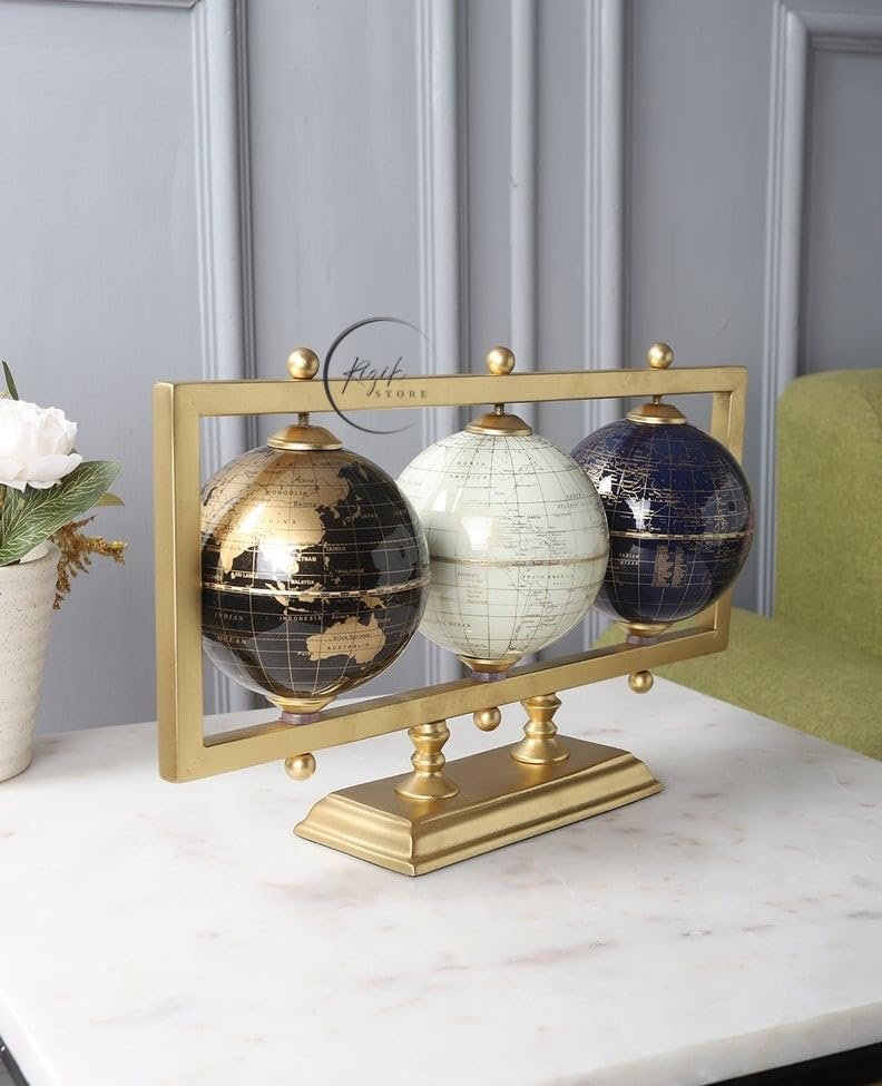 RIZIK STORE™ Educational world rotating globe 4 inch diameter ball and iron frame 3 balls in gold color for home decor/office decor/study room/gift product (4 inch ball) (Gold) (B0B423T4XT) Amazon Price History, Amazon Price Tracker