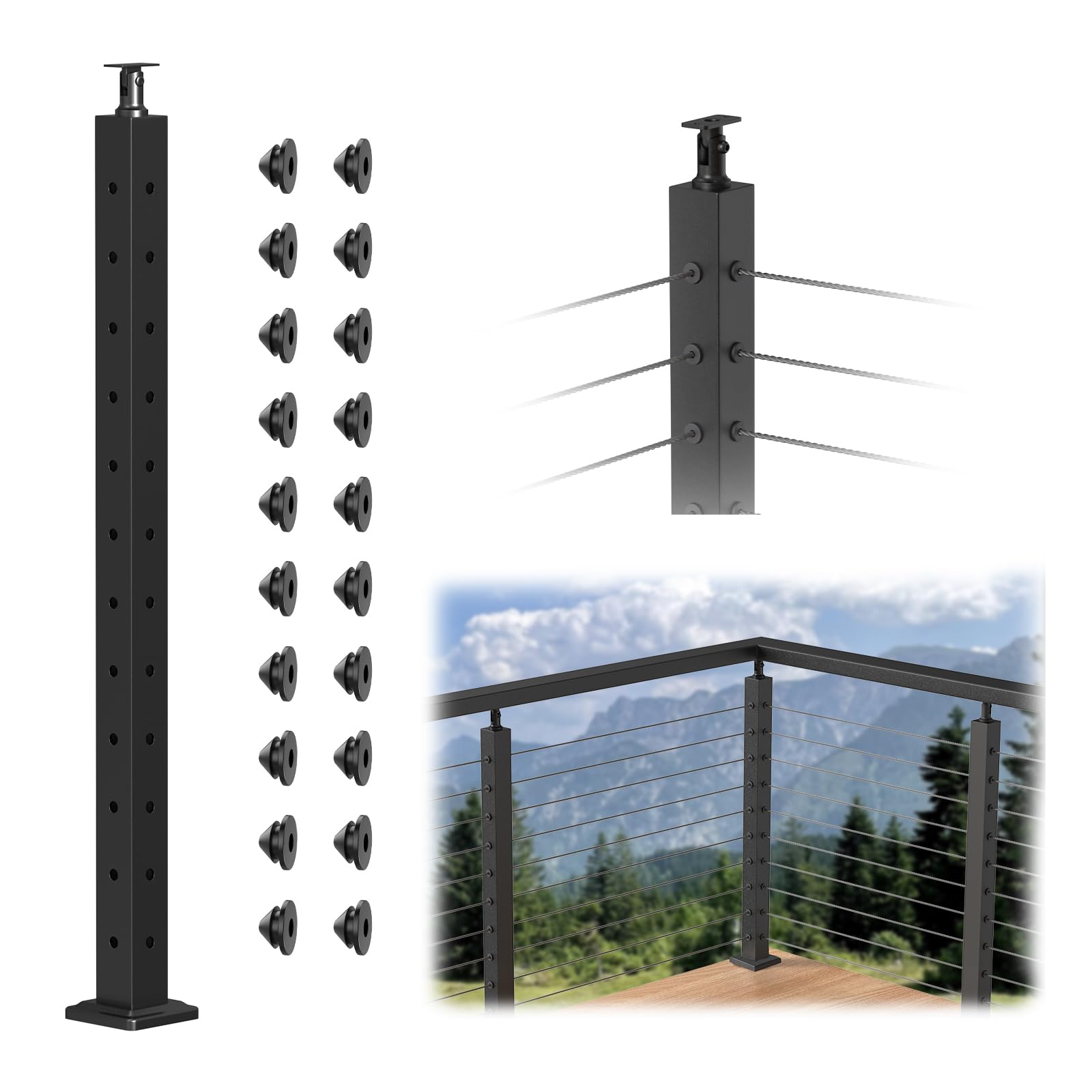 Photo 1 of BLIKA 42" Cable Railing Corner Post - Matte Black Stainless Steel