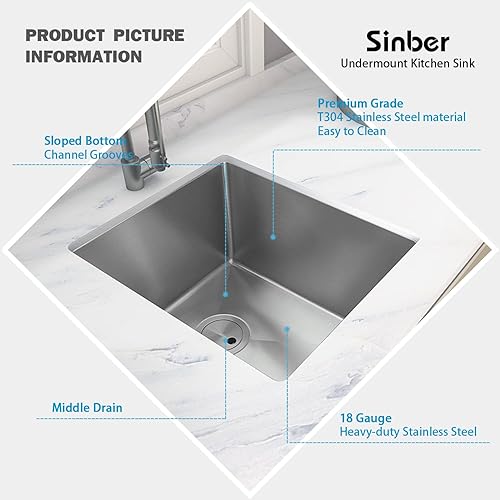 Miniatura 3 de Sinber KSS0001S-OK - Fregadero de cocina con estación de trabajo de un solo tazón de 32 x 19 x 10 pulgadas con acabado satinado de acero inoxidable