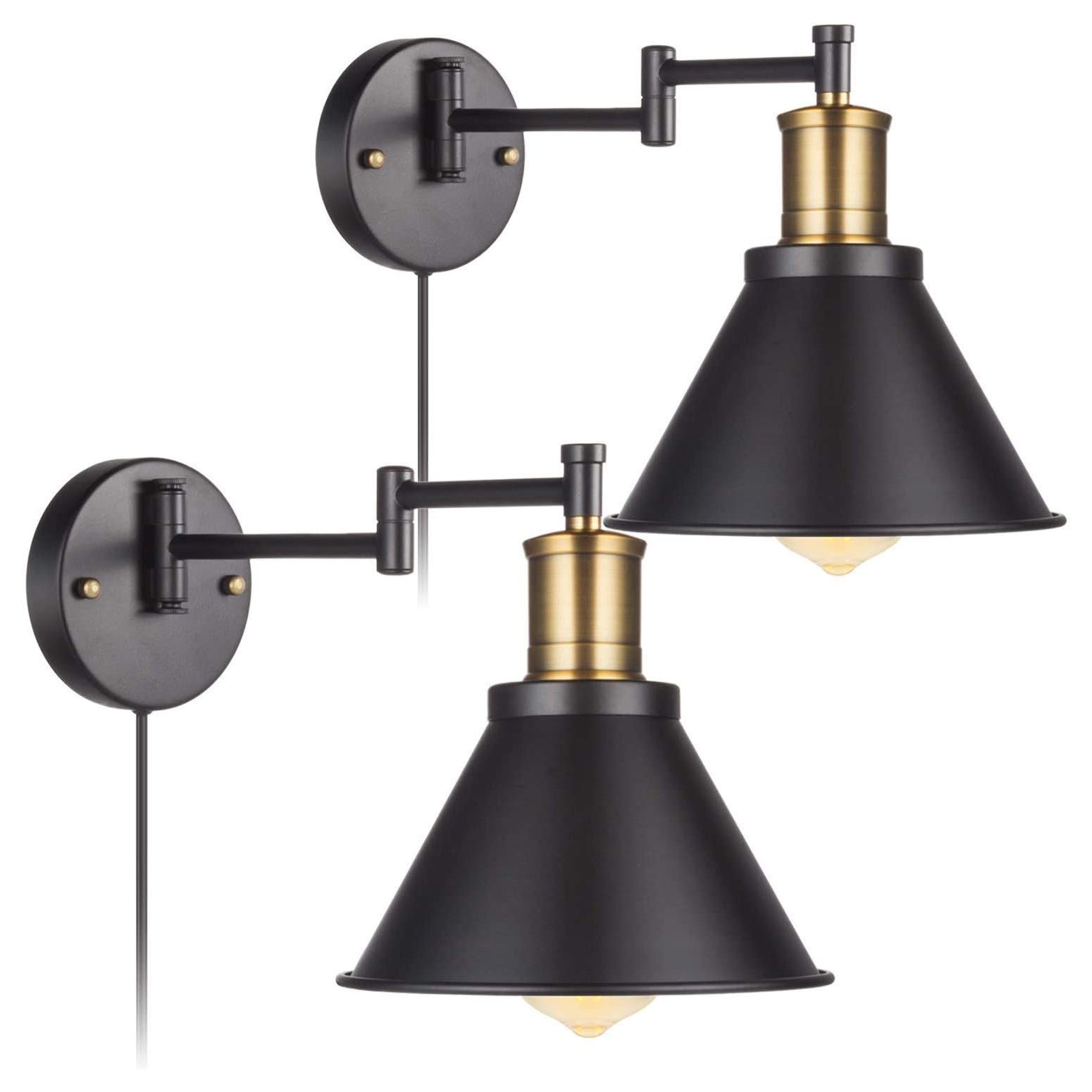 SMCCYYSD Swing Arm Wall Lamp Plug-in Cord Industrial Sconce, Bronze and Black Finish, with On/Off Switch, Bedroom Light Fixtures, Bedside Reading Lamp,2Pack