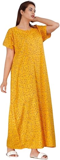AALIT Nighty for Women Cotton Printed Maxi Gown Ankle Length Nighty Night Dress Gown for Women Maxi - Free Size (Free Siz...