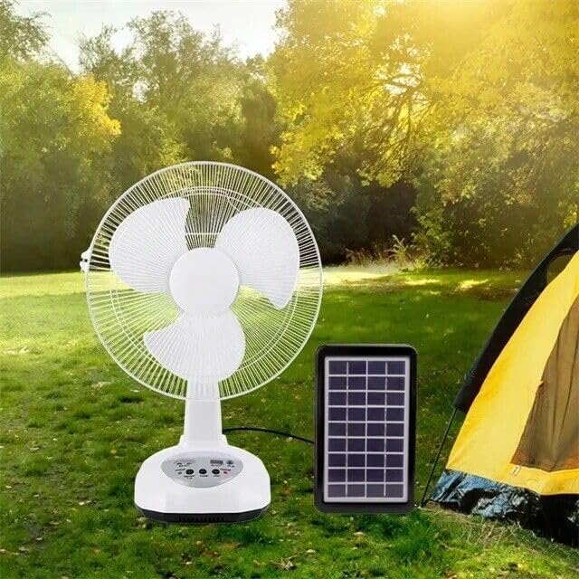 Miniatura 6 de Nuevo ventilador recargable 2023 con panel solar, puerto USB, luz LED y 2 bombillas gratis