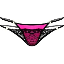 DRHOM Mens Sheer Low Waist G-string T-back Lace Patchwork Satin Thongs Underwear