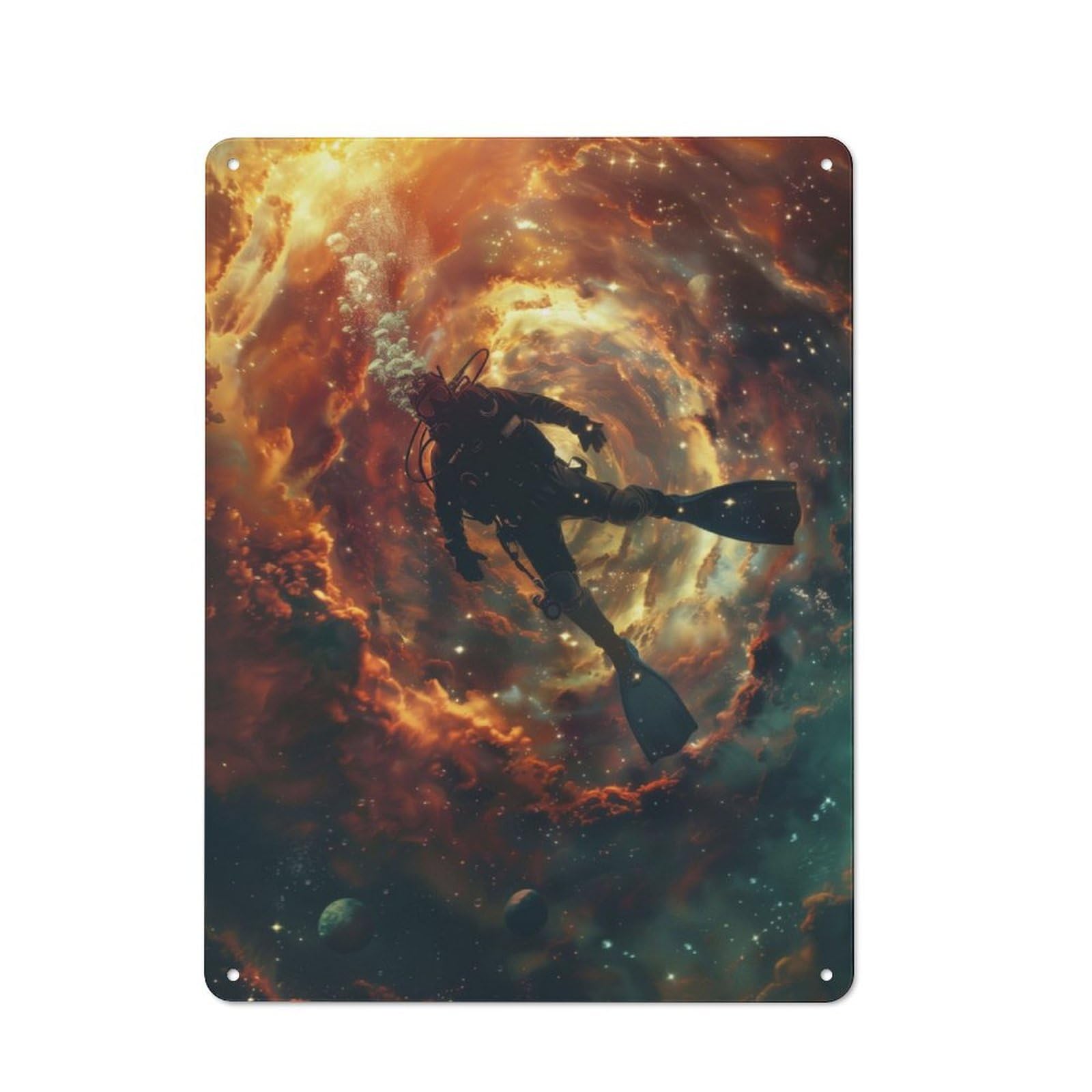 Junmoney Scuba Diver In Nebula Metal Plaque 40X30cm With For Garage Wall, Vintage Decor, For Vintage Wall Decor Fans, For Metal Sign Collectors