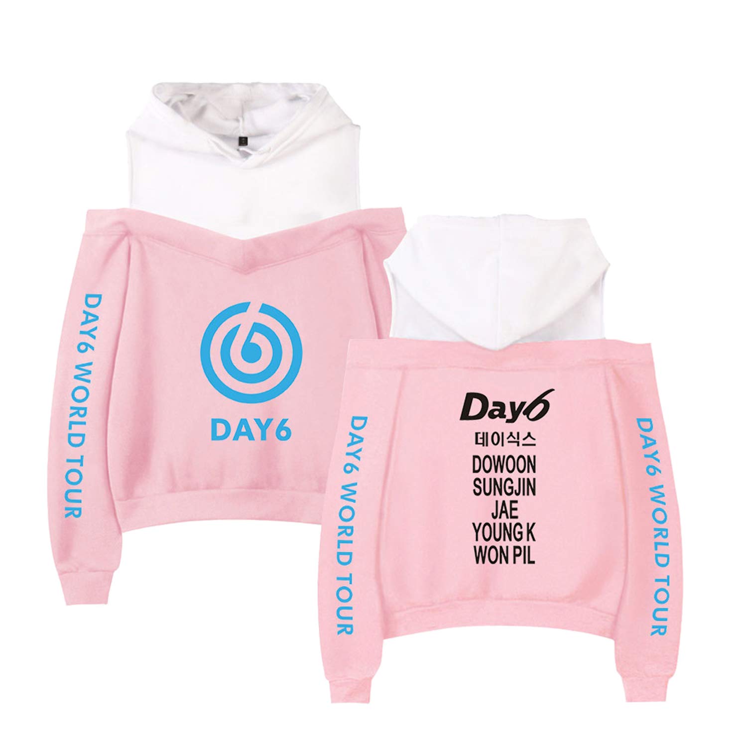 Xkpopfans Kpop DAY6 Hoodie World Tour Gravity Pullover Jae WonPil Off The Shoulder Sweatshirt L Pink B