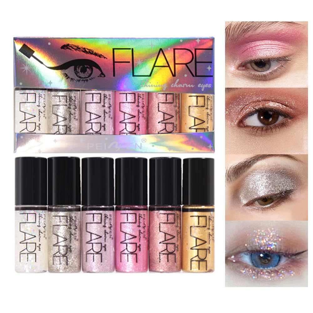 Set de 6 sombras de ojos líquidas, sombra de ojos líquida nacarada, sombra de ojos waterproof de larga duración con pigmentos metálicos brillantes, set de líquidos de colores