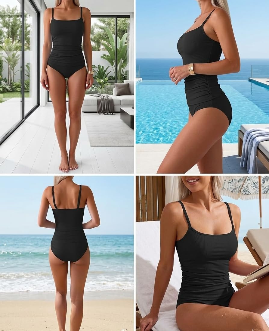 Tankini Swimsuits for Women Two Piece Women's Tummy Control Bathing Suits Slim Fit with High Waisted Bottom