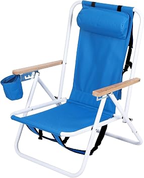 Backpack Beach Chair, Folding Beach Chair with Cup Holder, Headrest, 4 Positions, Shoulder Straps, Outdoor Recliner for Camping, Picnic, Fishing Blue