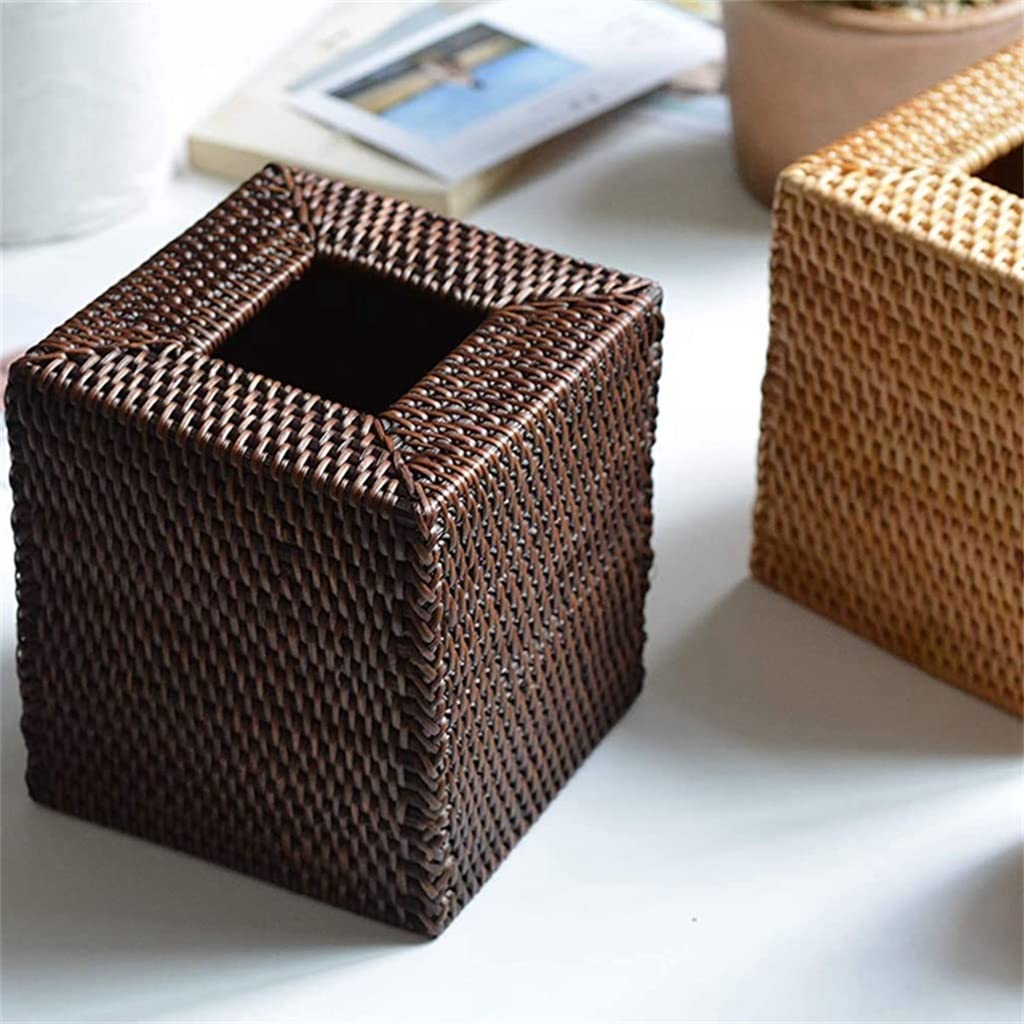 1 Stuks Vierkante Rotan Tissue Box Cover, Hand Geweven Rieten Tissue Box Opslag Voor Desktop Woonkamer Eetkamer Slaapkamer 55 X 55