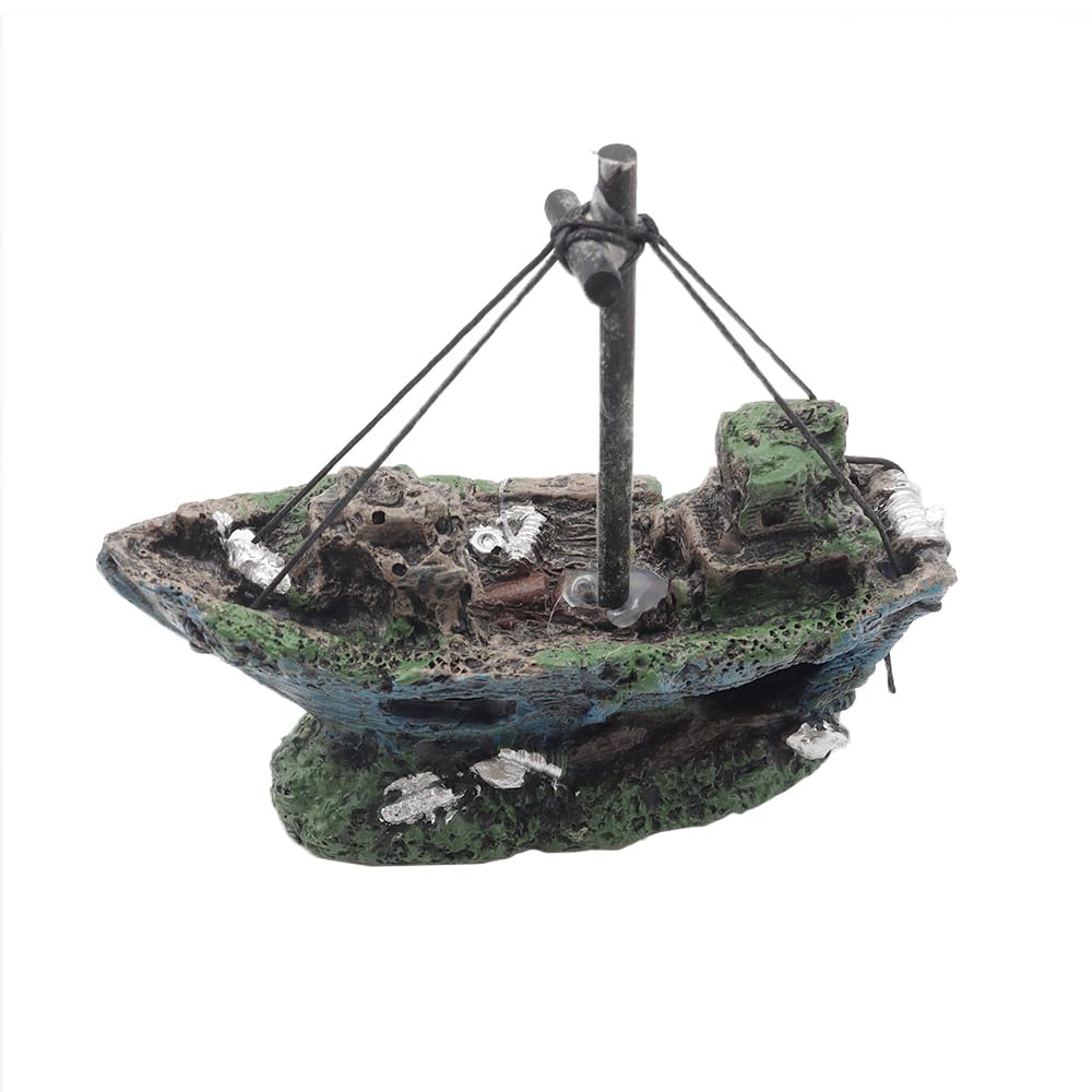 NUZAMAS Artificial Fish Tank Decor Wrecked Boat Ship Resin Model Ornament Aquarium Fish Tank Landscape Pirate for Reptile Hideout Betta Fish Swimming Habitat Cave - Image 4