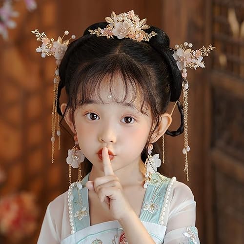 Miniatura 4 de 5 piezas de flores chinas borla palillo de pelo perla de cristal Hanfu horquillas clásicas florales novia accesorios de boda para mujeres