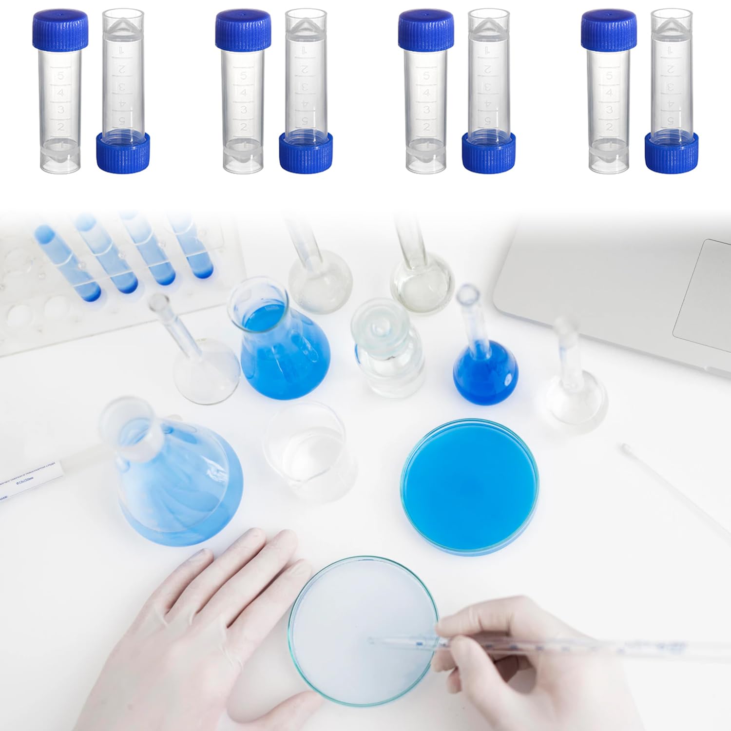 Set De 10 Tubes à Essai En Plastique 5 Ml - Cryotubes Avec Bouchon à Vis - Transparents, étanches, Gradués - Pour échantillons