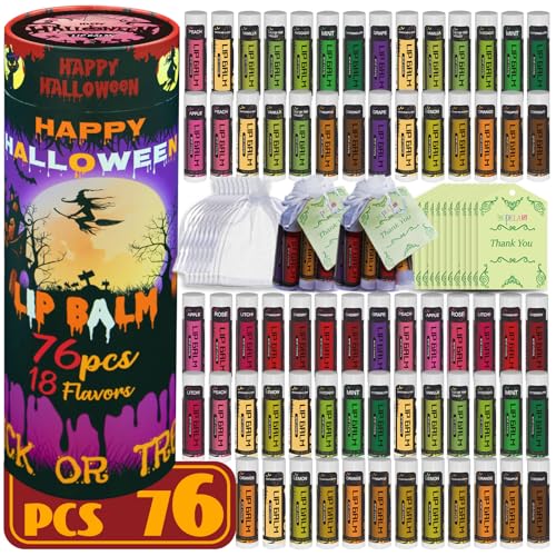 Yopela 76個パック ハロウィン ナチュラル リップクリーム バルク ビタミンEとココナッツオイル付き リップケアセット - 保湿、癒し、乾燥した唇とひび割れた唇の修復の商品画像（Amazon）