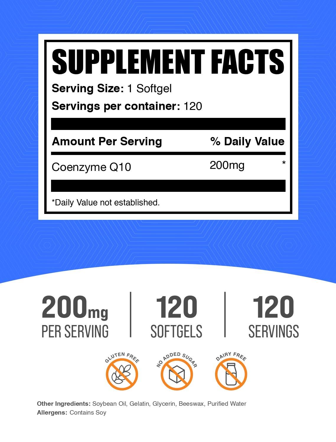 BulkSupplements.com CoQ10 200mg Softgels - for Heart Health, Coenzyme Q10 200mg Supplement, Gluten Free, 1 Softgel per Serving, 120 Count (Pack of 1) — Amazon image 2