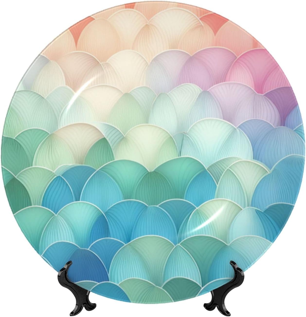 Pastel-Mermaid-Fishscale 10 Inch Decorative Plate With Stand, Elegant Display Wall Plate For Home Decor