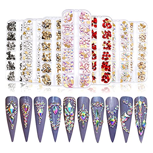 Nagelkunst-Strasssteine, Kristall-Nagelkunst-Set mit Strasssteinen, schillernd, klares Glas, mehrere Formen, flache… – Bild 3