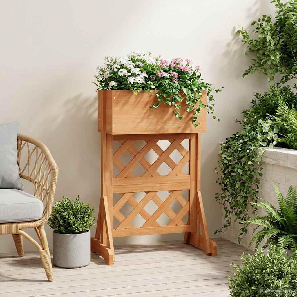 Pionowe pomarańczowe drewniane kratki ogrodowe z litego świerku 48 x 30 x 70,5 cm z wysoką donicą do pnących roślin na tarasie i balkonie