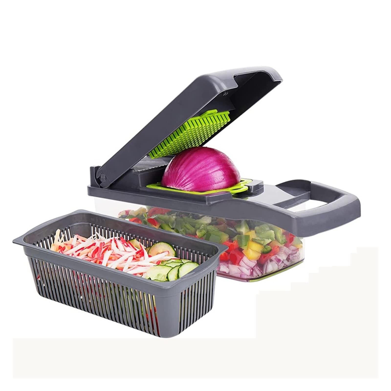 Trancheuse à fruits et légumes avec panier pour préparer des salades fraîches