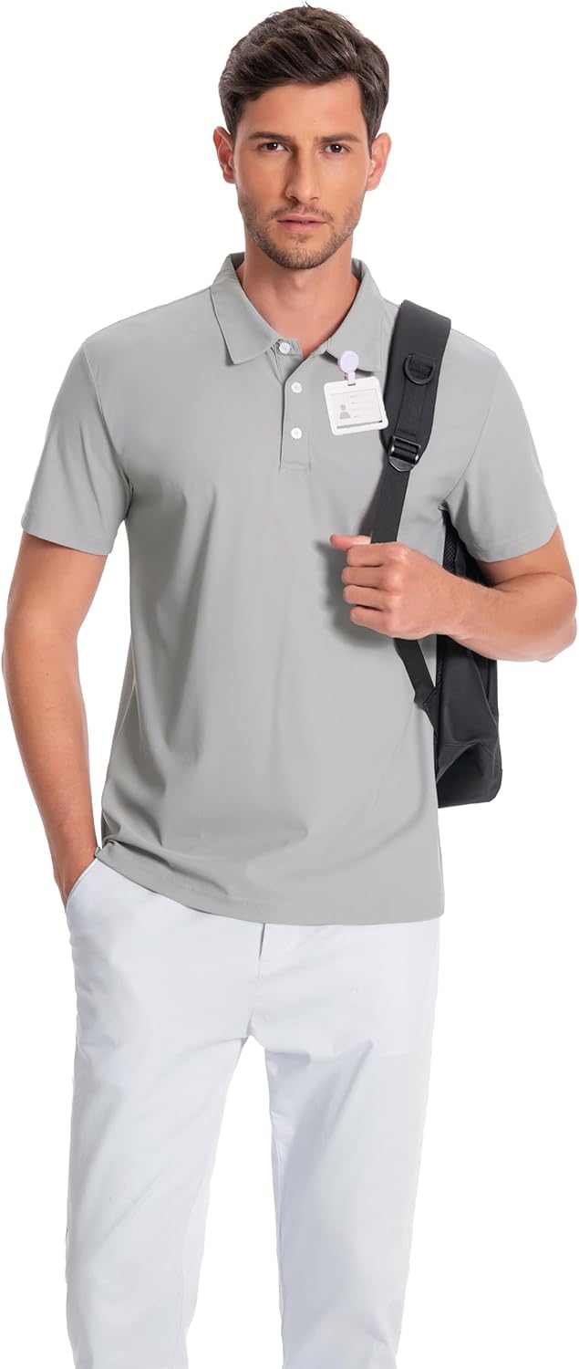 Men’s Scrub Polo Shirts Lab Short Sleeve Collared Lab Shirt Quicky Dry Moisture Wicking Lightweight Polo T-Shirt - Image 4