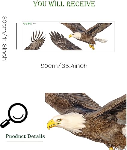 Miniatura 5 de Calcomanías de pared de águila calva, calcomanías de pared de animales de pájaro de sacinora removibles para guardería, sala de estar, dormitorio,